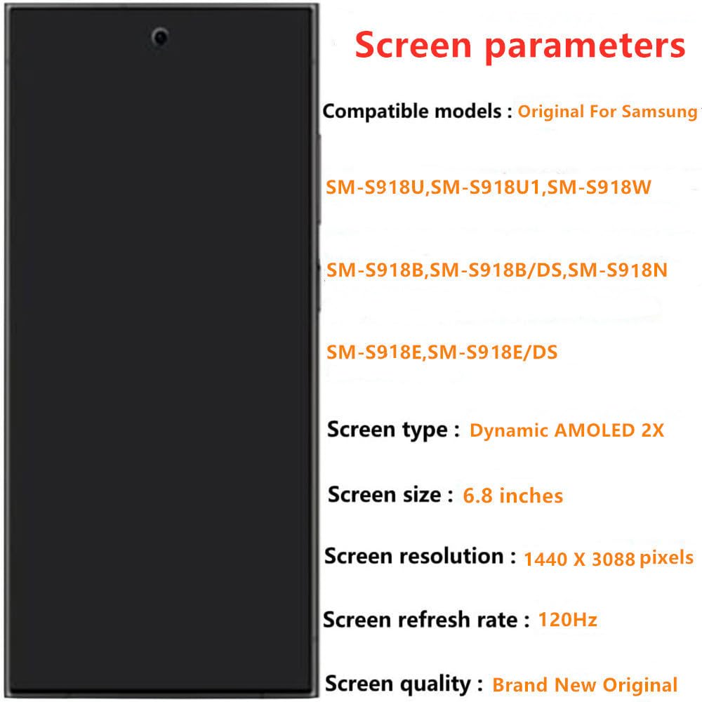 6.8'' Original Amoled 120 Hz For Samsung Galaxy S23 Ultra Screen Replacemen Oem S23Ultra 5G S918U S918U1 S918B S918E Display Tou